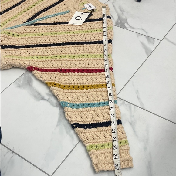 Callahan Knitwear Beige Multicolor Knit Crew Neck Sweater Cropped Long Sleeve - Picture 11 of 12